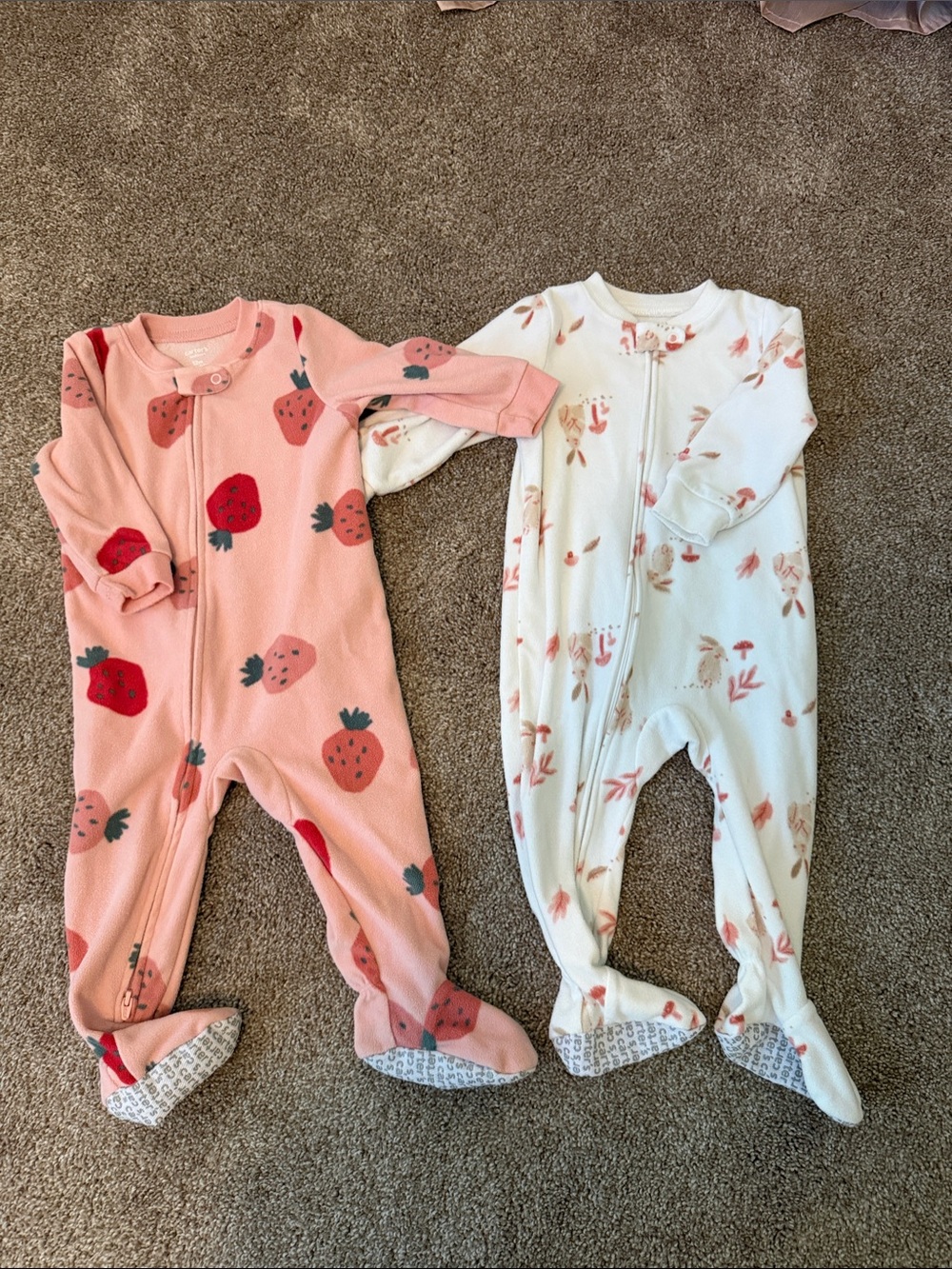 Carter's Pink Strawberry & Cream Floral Footed One-Piece Sleepers - Pack of 2